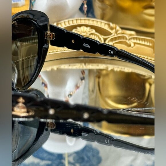 🆕 VIVIENNE WESTWOOD 🧿NWOT VW805 03  Black Glitter Acetate Cat Eye Sunglasses - Picture 9 of 15